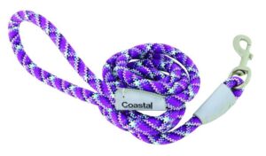 Pro Active Woven Reflective Rope Leash, Woven Violet, 1" x 6'