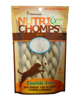 Premium Nutri Chomps Milk Flavor Braid Dog Chews - Small - 4 count