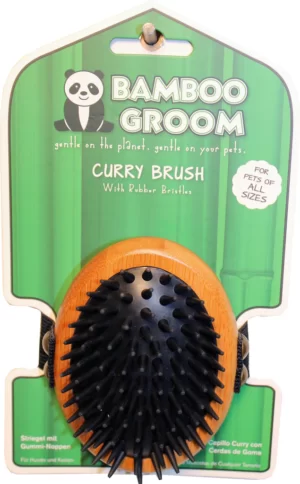 Bamboo Groom Curry Brush W-Rubber Bristles