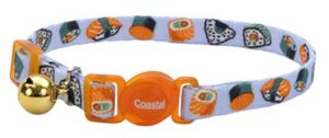 Safe Cat Fashion Adjustable Breakaway Collar Sushi On Blue Cat  3/8x8-12in