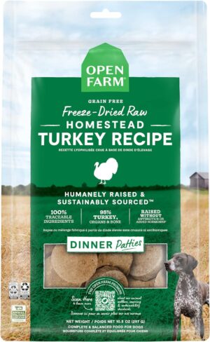 Open Farm Homestead Turkey Freeze-Dried Raw Patties Dog Food  10.5 oz