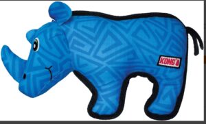 KONG Ballistic Rhino Squeaky Dog Plush Toy, Blue, Medium/Large