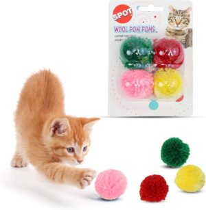 Ethical Pet Wool Pom Poms with Catnip, Pack of 4