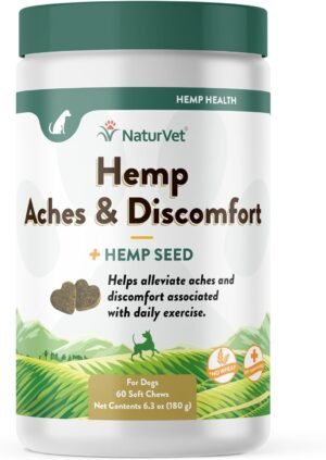 Naturvet Hemp Aches & Discomfort Glucosamine Soft Chew for Dogs 60ct Jar