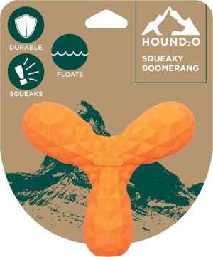 Hound2O Dog Chew Toys - Squeaky Boomerang, Orange - Tough, Engaging, & Interactive for All Breeds