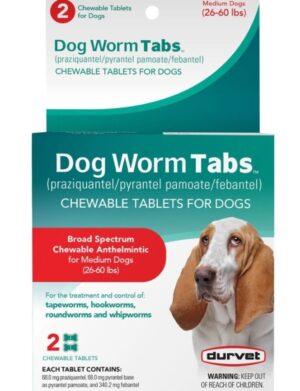 DURVET DOG WORM TABS 26-60 LB-2 CT